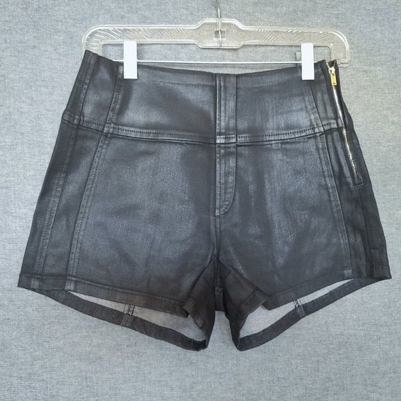 Guess High Rise Stretch Sexy Shorts Size 26 Coated Black / Vegan Leather - Picture 5 of 6